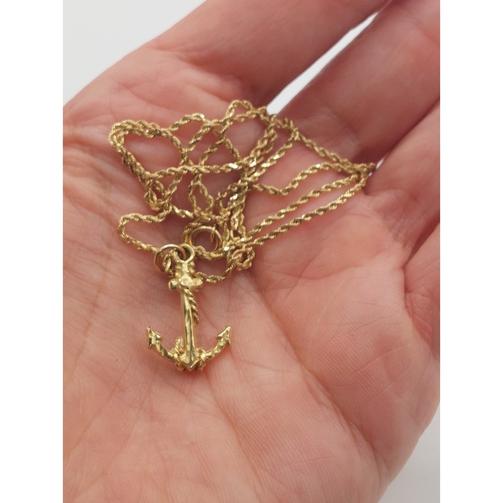 14K Gold Anchor Necklace Nautical Rope Chain Maritime Pendant 20" Vintage 4.4 g - Picture 12 of 16